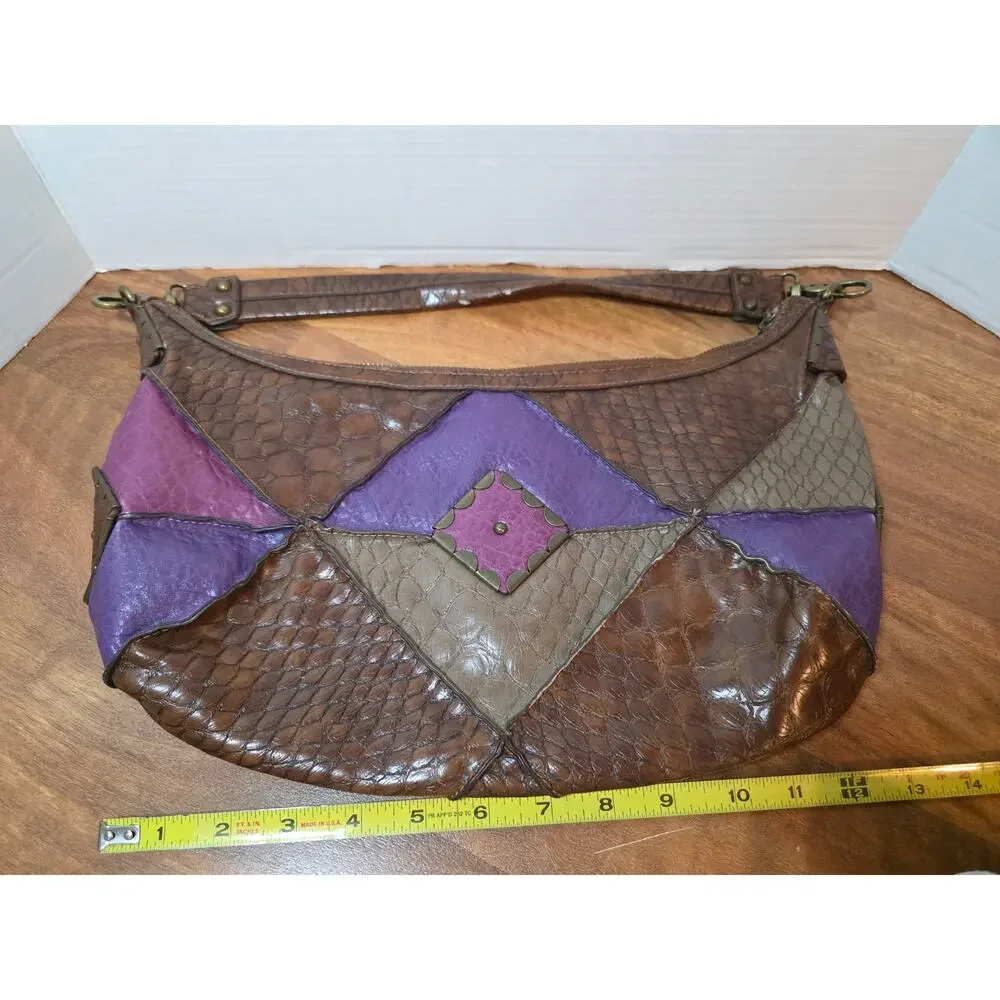 Jessica Simpson Y2K Patchwork Faux Leather Hobo Bag Purple Brown Handbag